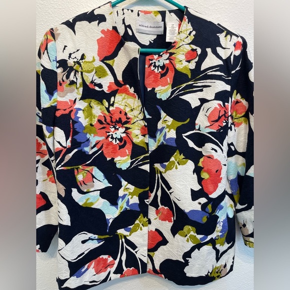 Alfred Dunner Floral Open Blazer Suit Jacket Event Formal 10P Blue Pink 3/4 - Picture 3 of 14